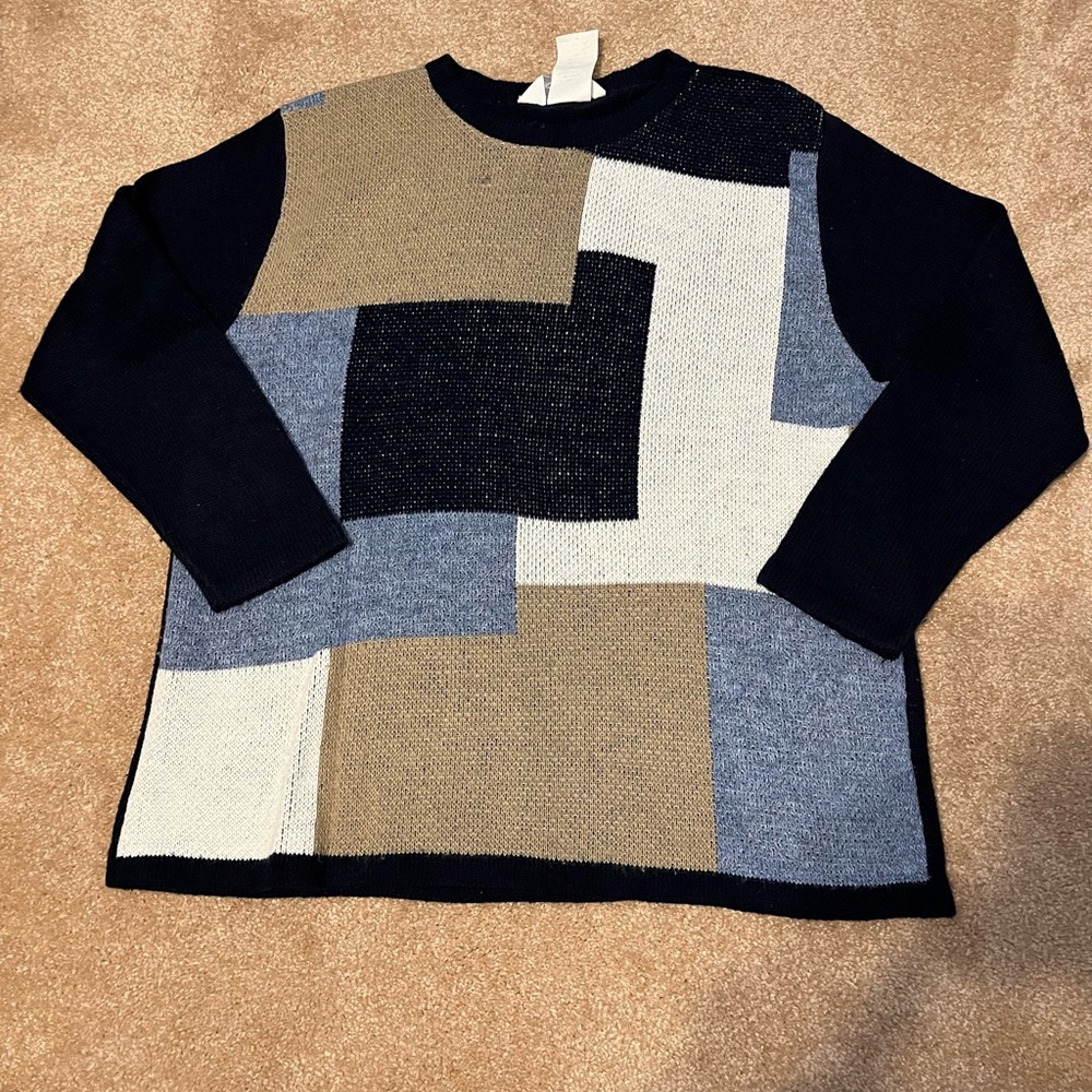 Color Block Sweater in Blue, Tan, and Light Blue